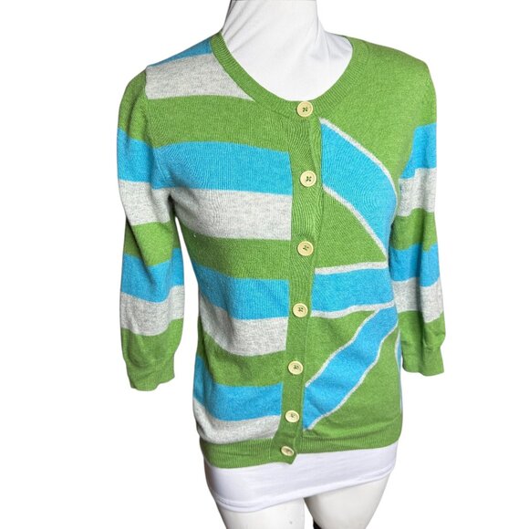 Boden Damen Cardigan green blue gray colorblock 6 cashmere blend - Picture 1 of 7